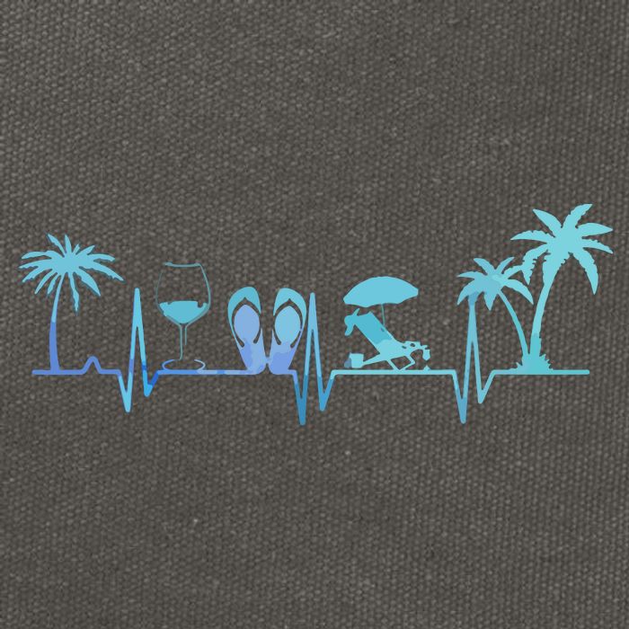 Heartbeat Palm Tree Wine Glass Flipp Flop Summer Lover Cotton Canvas Backpack