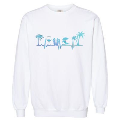 Heartbeat Palm Tree Wine Glass Flipp Flop Summer Lover Garment-Dyed Sweatshirt