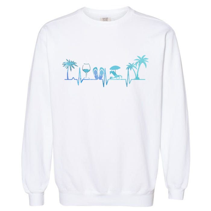 Heartbeat Palm Tree Wine Glass Flipp Flop Summer Lover Garment-Dyed Sweatshirt