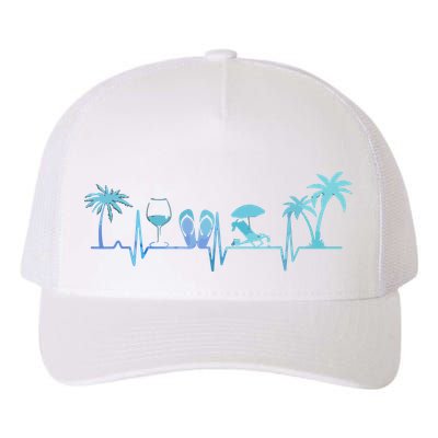 Heartbeat Palm Tree Wine Glass Flipp Flop Summer Lover Yupoong Adult 5-Panel Trucker Hat