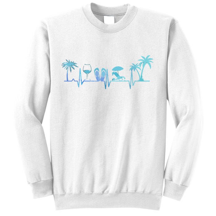 Heartbeat Palm Tree Wine Glass Flipp Flop Summer Lover Sweatshirt