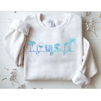 Heartbeat Palm Tree Wine Glass Flipp Flop Summer Lover Sweatshirt
