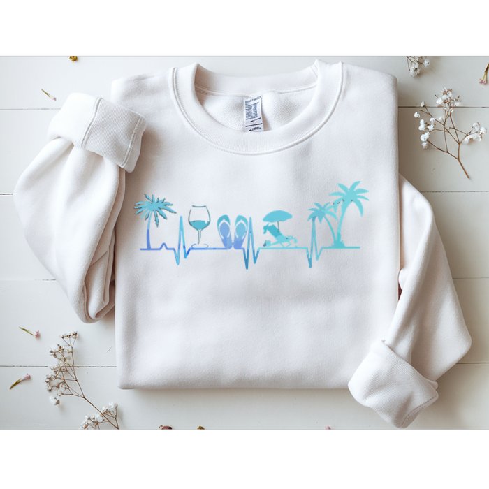 Heartbeat Palm Tree Wine Glass Flipp Flop Summer Lover Sweatshirt