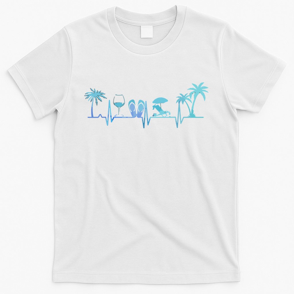 Heartbeat Palm Tree Wine Glass Flipp Flop Summer Lover T-Shirt
