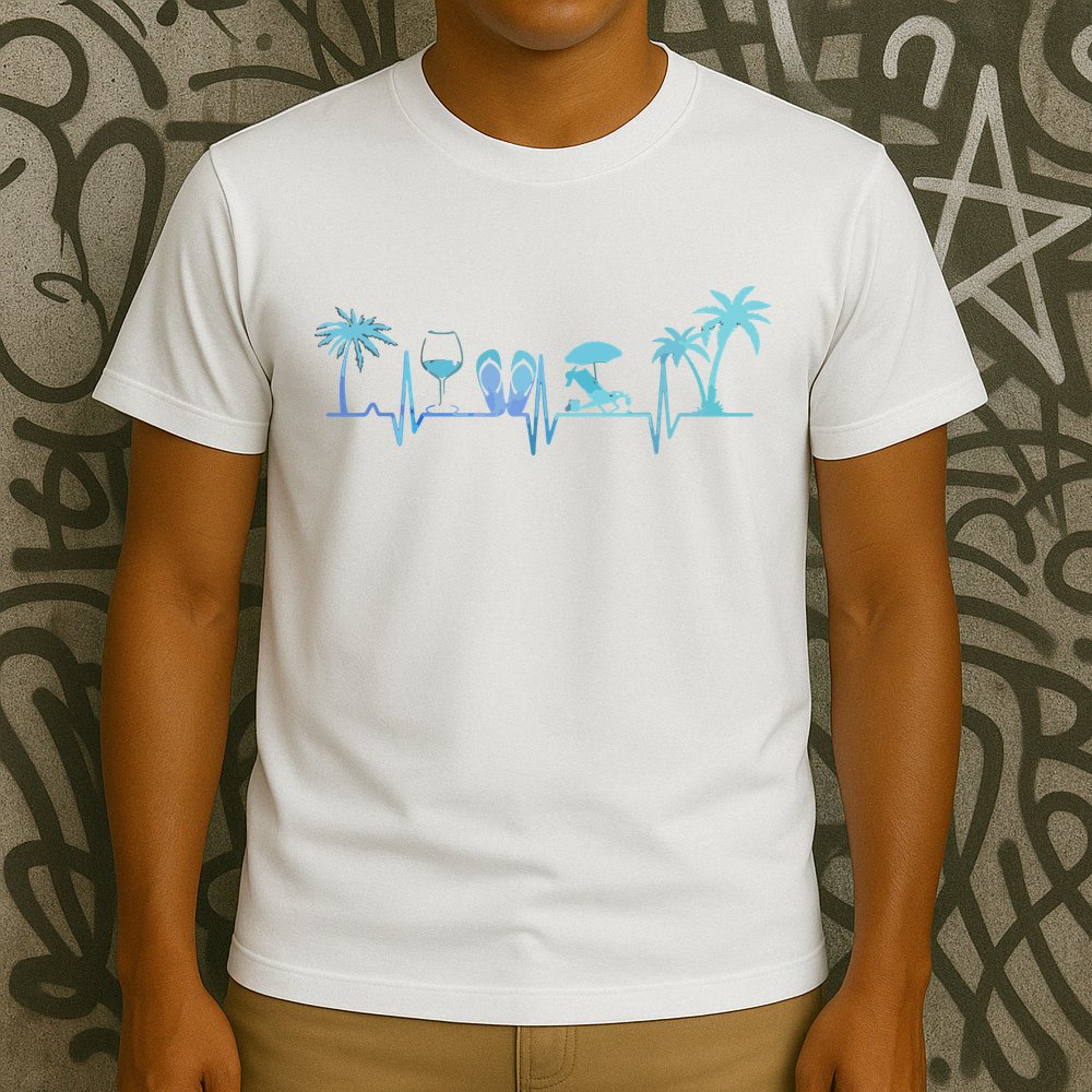 Heartbeat Palm Tree Wine Glass Flipp Flop Summer Lover T-Shirt