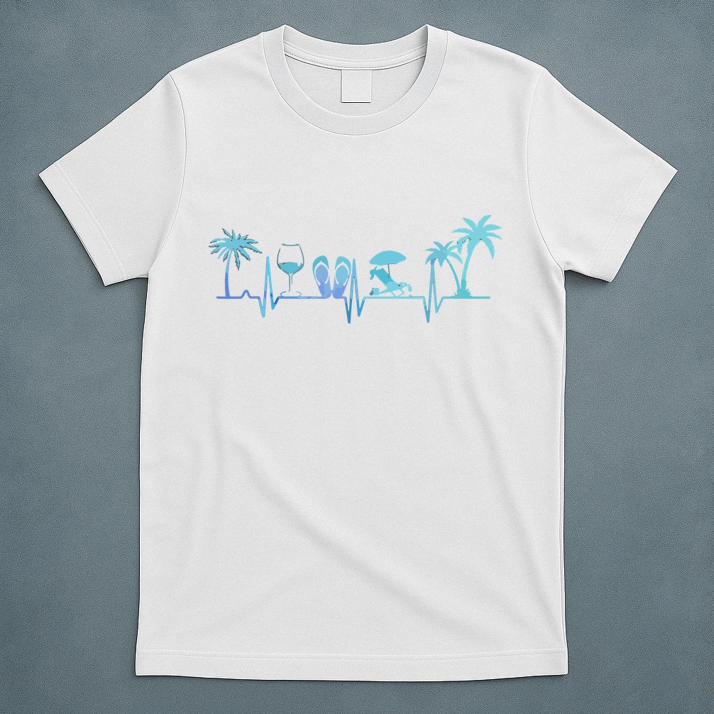 Heartbeat Palm Tree Wine Glass Flipp Flop Summer Lover T-Shirt