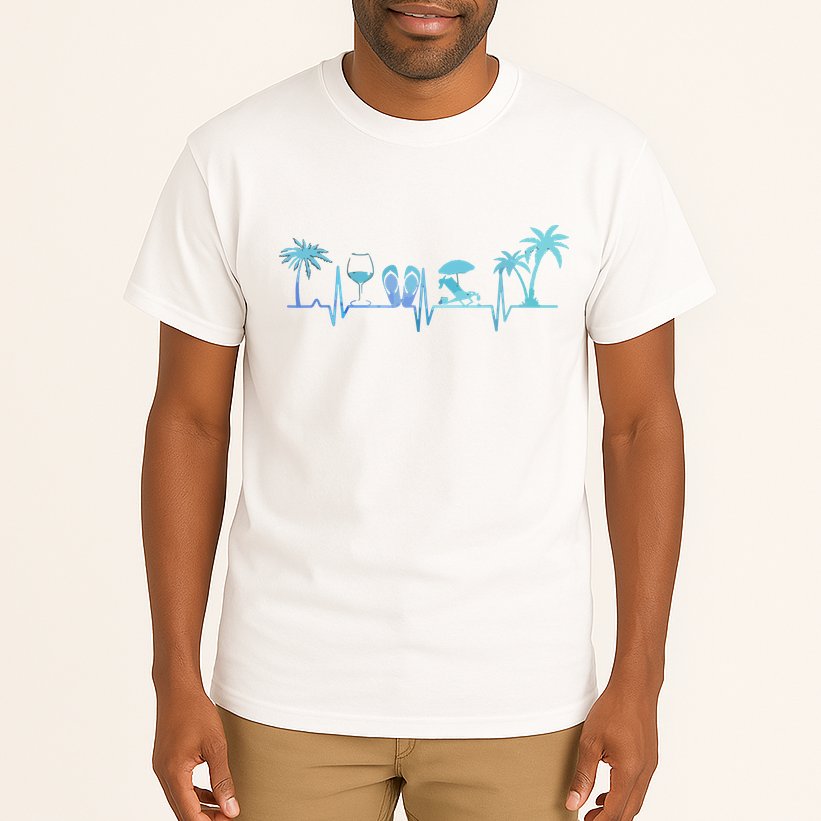 Heartbeat Palm Tree Wine Glass Flipp Flop Summer Lover Tall T-Shirt