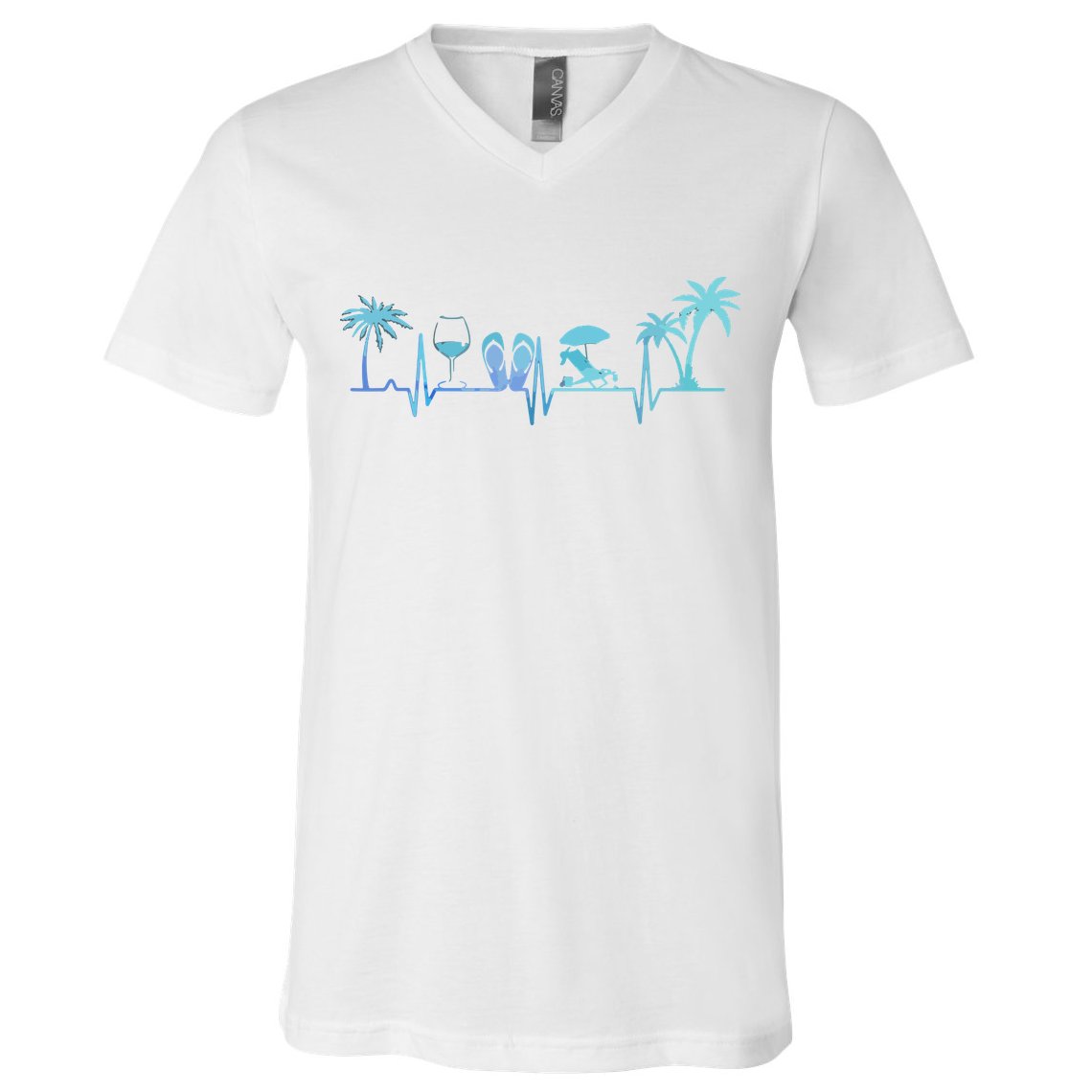 Heartbeat Palm Tree Wine Glass Flipp Flop Summer Lover V-Neck T-Shirt