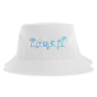 Heartbeat Palm Tree Wine Glass Flipp Flop Summer Lover Sustainable Bucket Hat