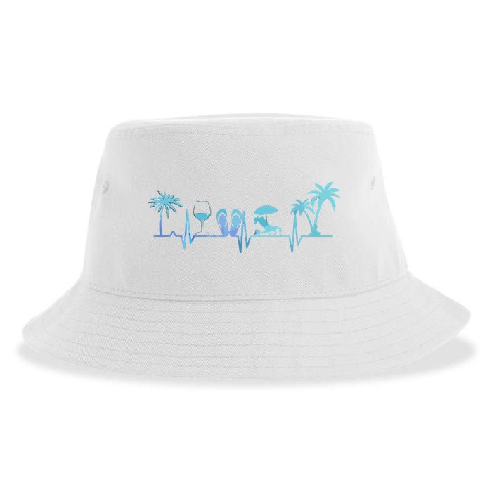 Heartbeat Palm Tree Wine Glass Flipp Flop Summer Lover Sustainable Bucket Hat