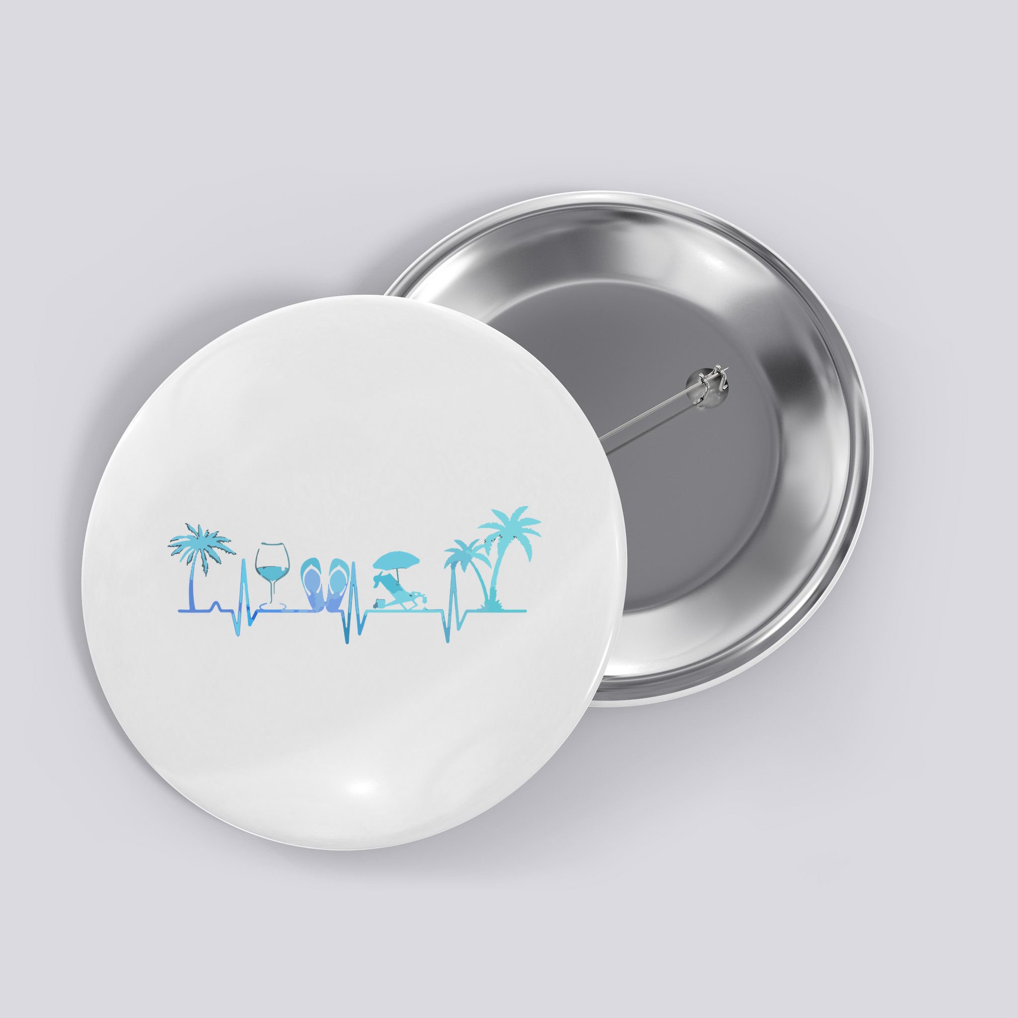 Heartbeat Palm Tree Wine Glass Flipp Flop Summer Lover Button