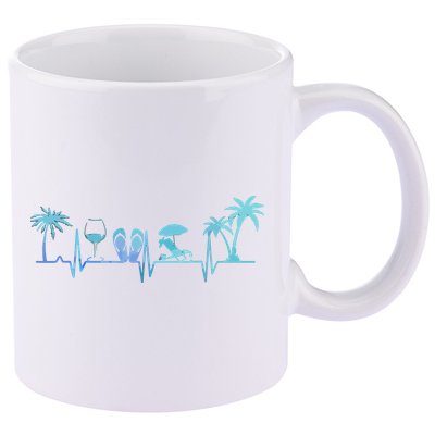 Heartbeat Palm Tree Wine Glass Flipp Flop Summer Lover 11oz C Handle Ceramic Mug