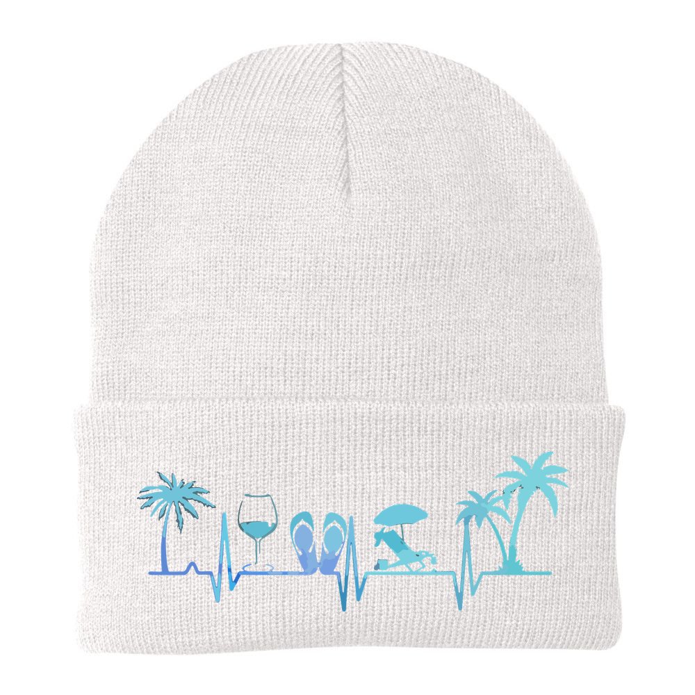Heartbeat Palm Tree Wine Glass Flipp Flop Summer Lover Beanie