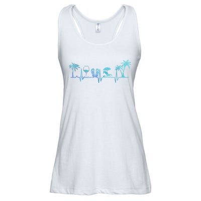 Heartbeat Palm Tree Wine Glass Flipp Flop Summer Lover Ladies Essential Flowy Tank