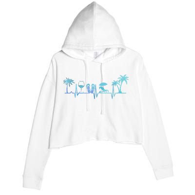 Heartbeat Palm Tree Wine Glass Flipp Flop Summer Lover Crop Fleece Hoodie