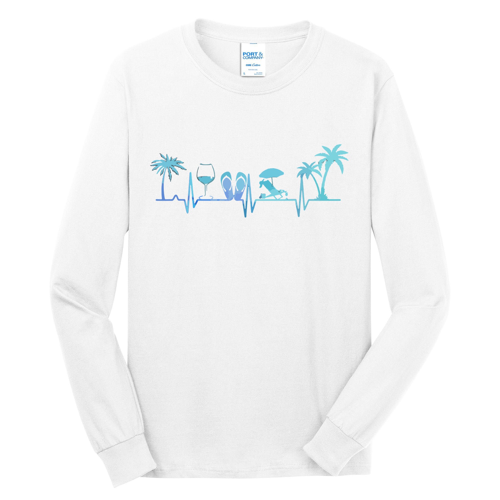 Heartbeat Palm Tree Wine Glass Flipp Flop Summer Lover Tall Long Sleeve T-Shirt