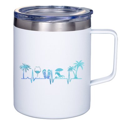 Heartbeat Palm Tree Wine Glass Flipp Flop Summer Lover 12oz Stainless Steel Coffee Mug