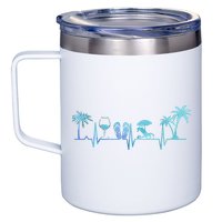 Heartbeat Palm Tree Wine Glass Flipp Flop Summer Lover 12oz Stainless Steel Coffee Mug