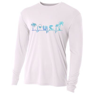 Heartbeat Palm Tree Wine Glass Flipp Flop Summer Lover Cooling Performance Long Sleeve Crew