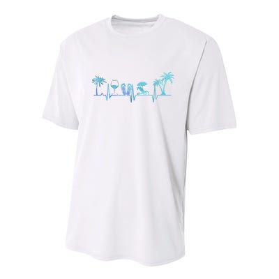 Heartbeat Palm Tree Wine Glass Flipp Flop Summer Lover Youth Performance Sprint T-Shirt