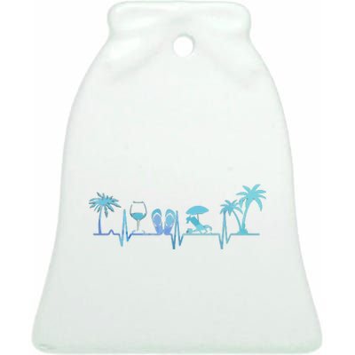 Heartbeat Palm Tree Wine Glass Flipp Flop Summer Lover Ceramic Bell Ornament