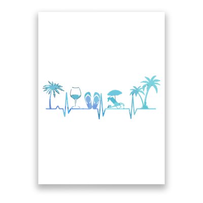 Heartbeat Palm Tree Wine Glass Flipp Flop Summer Lover Poster