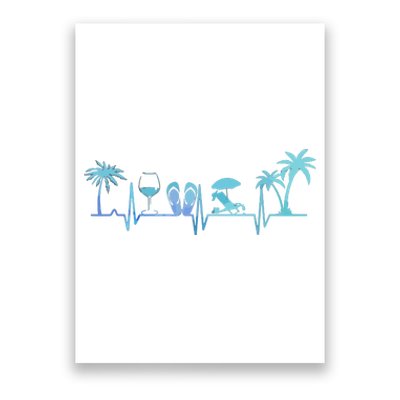 Heartbeat Palm Tree Wine Glass Flipp Flop Summer Lover Poster