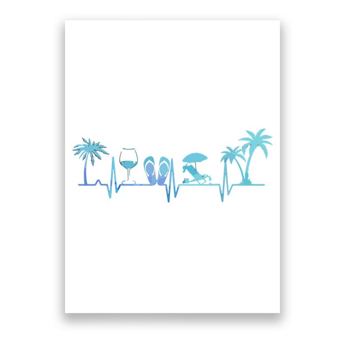 Heartbeat Palm Tree Wine Glass Flipp Flop Summer Lover Poster