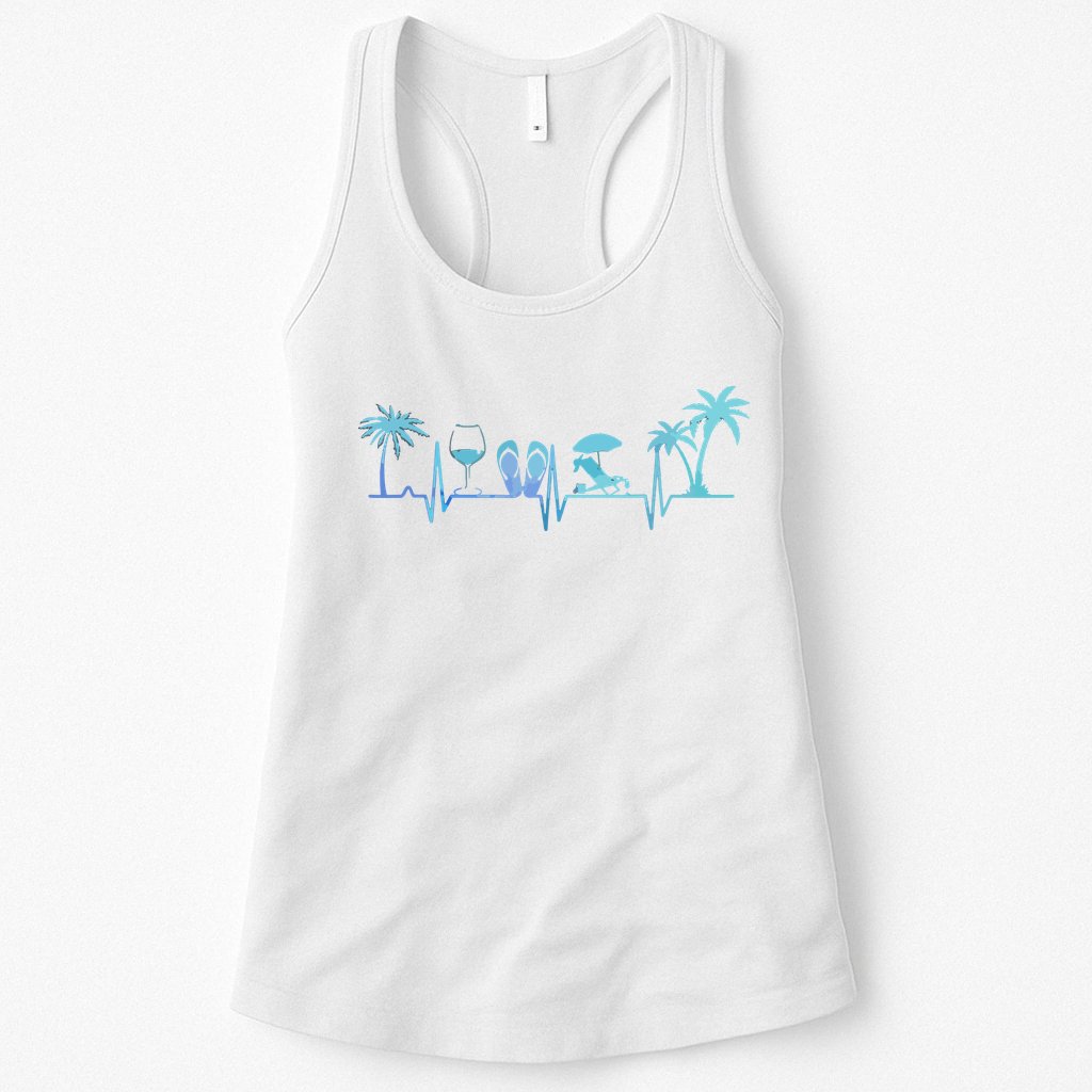 Heartbeat Palm Tree Wine Glass Flipp Flop Summer Lover Womens Tank Top