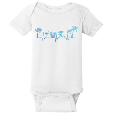 Heartbeat Palm Tree Wine Glass Flipp Flop Summer Lover Baby Bodysuit