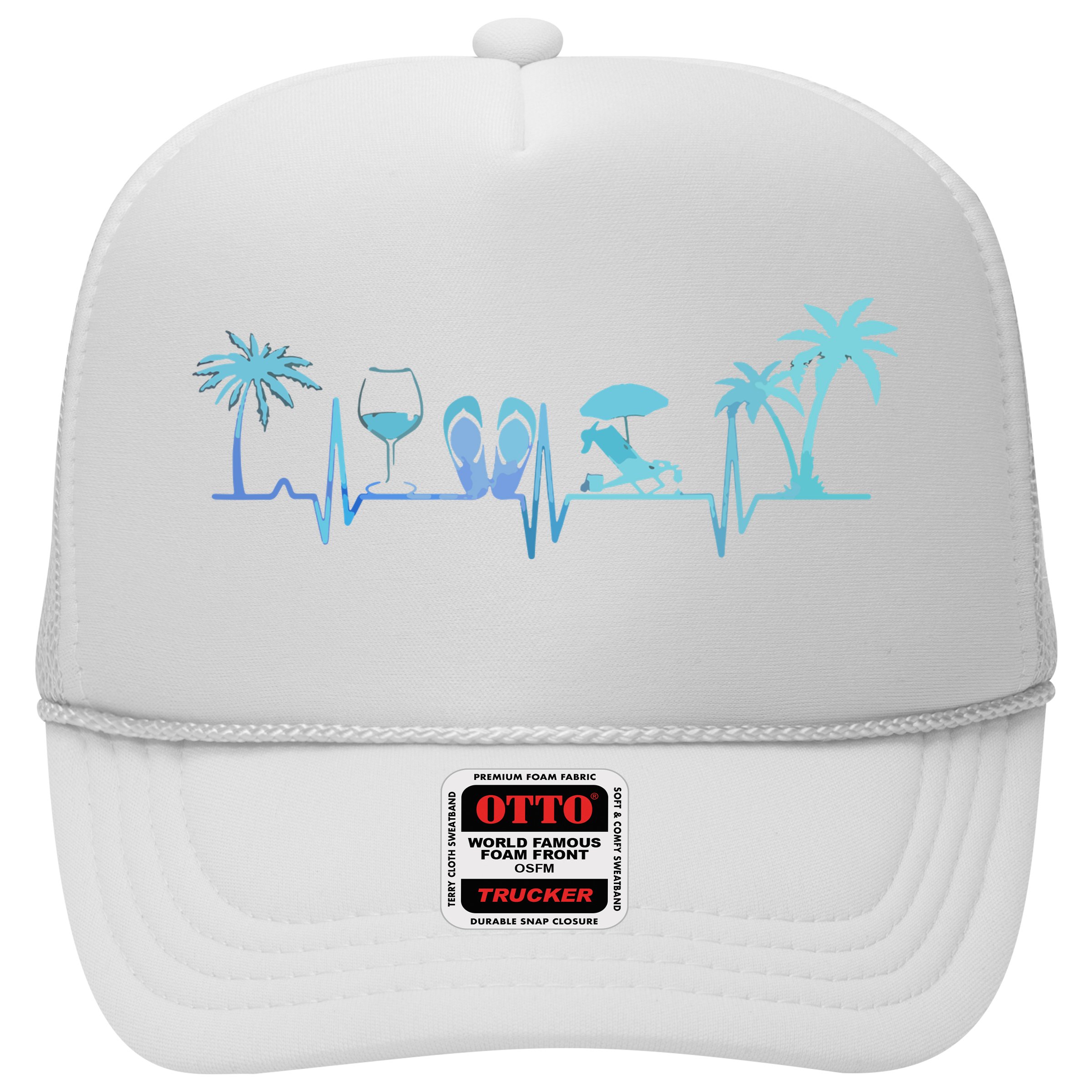 Heartbeat Palm Tree Wine Glass Flipp Flop Summer Lover Hat