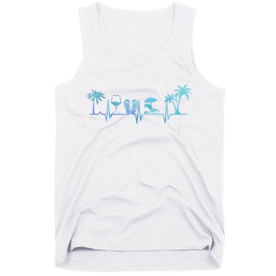 Heartbeat Palm Tree Wine Glass Flipp Flop Summer Lover Tank Top