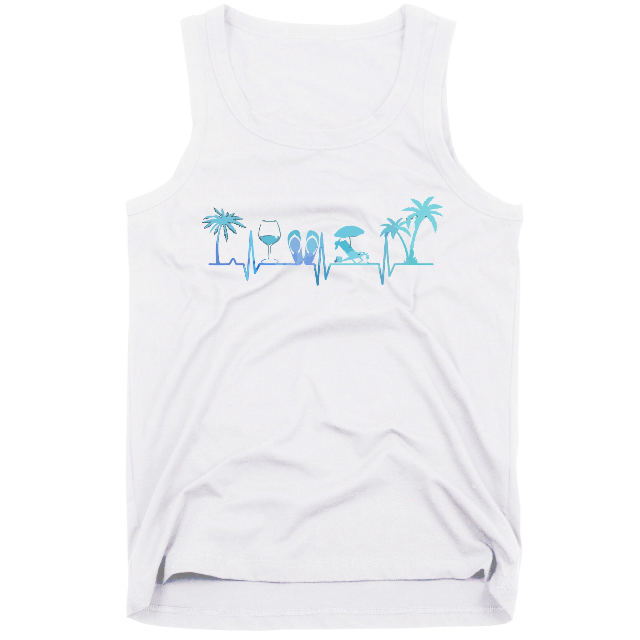 Heartbeat Palm Tree Wine Glass Flipp Flop Summer Lover Tank Top