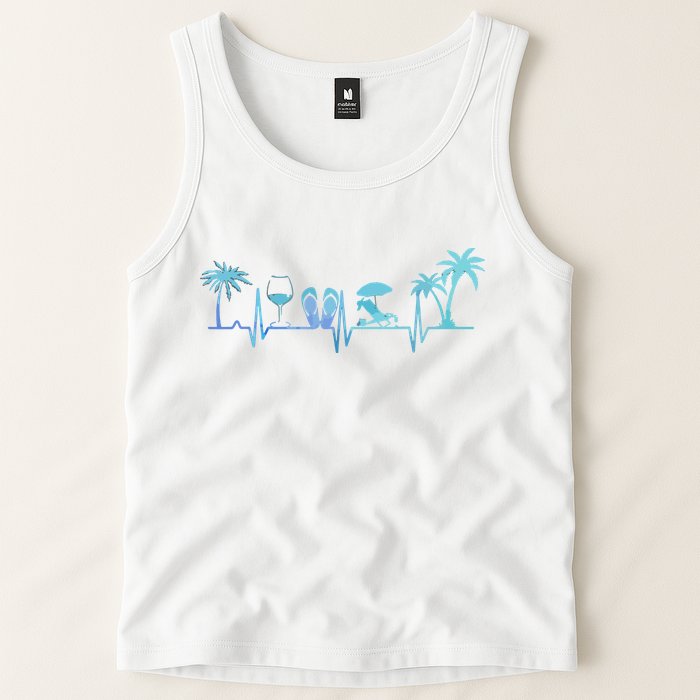 Heartbeat Palm Tree Wine Glass Flipp Flop Summer Lover Tank Top