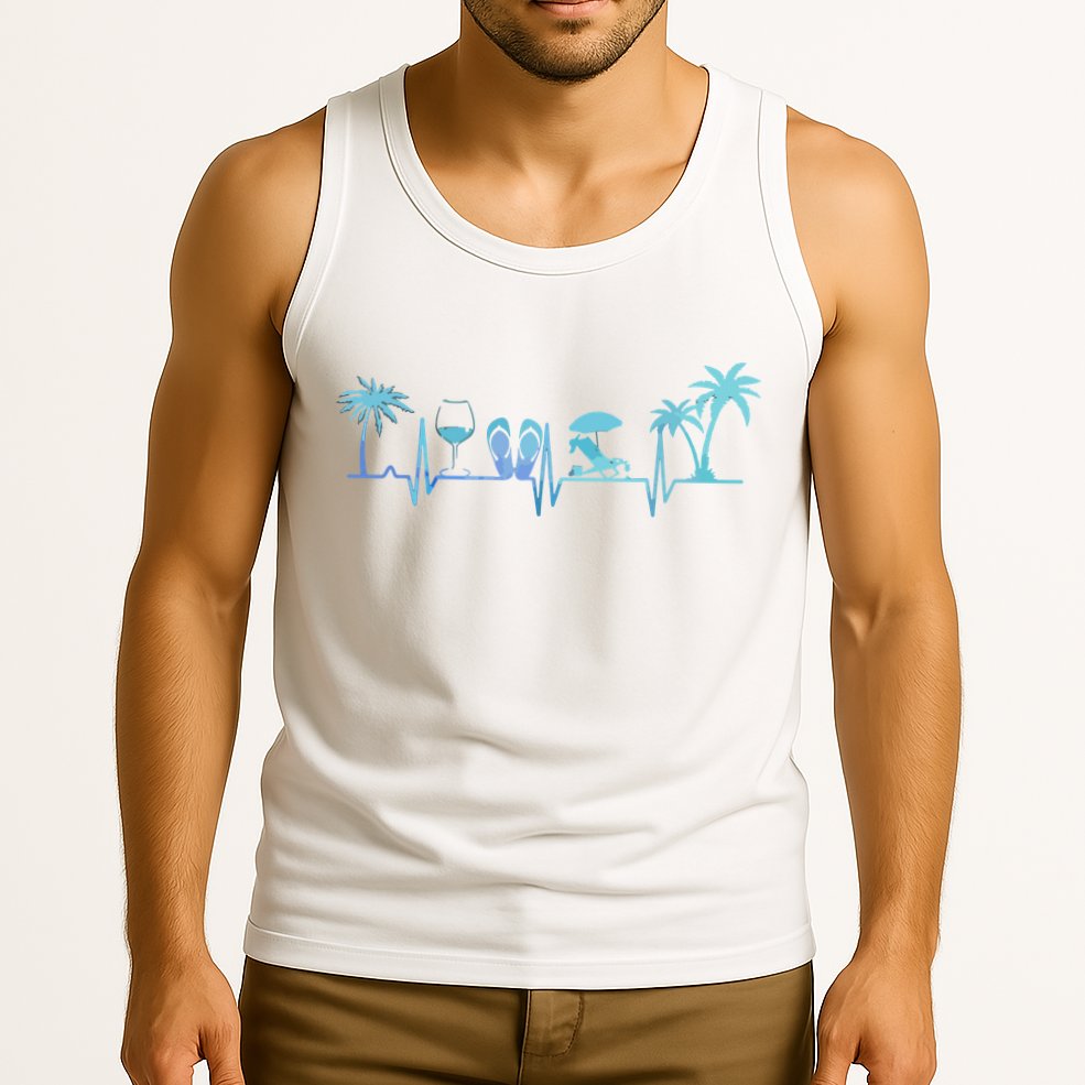 Heartbeat Palm Tree Wine Glass Flipp Flop Summer Lover Tank Top