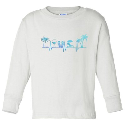 Heartbeat Palm Tree Wine Glass Flipp Flop Summer Lover Toddler Long Sleeve Shirt