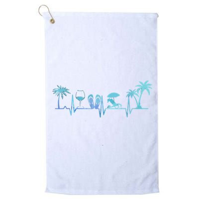 Heartbeat Palm Tree Wine Glass Flipp Flop Summer Lover Golf Towel