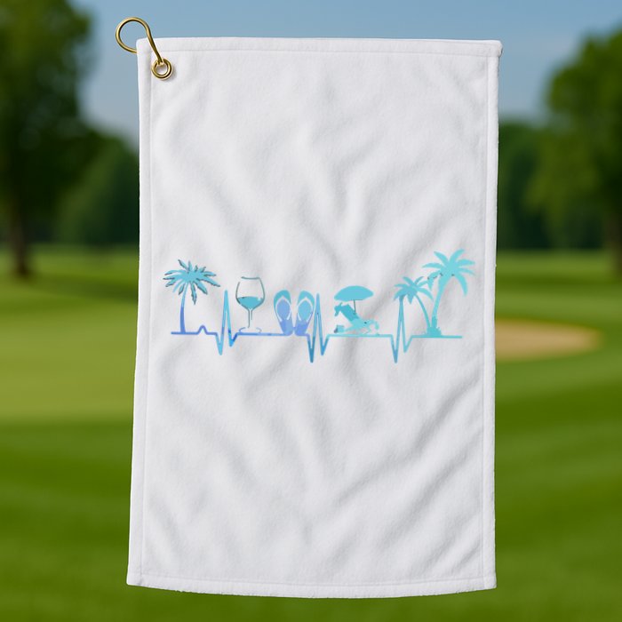 Heartbeat Palm Tree Wine Glass Flipp Flop Summer Lover Golf Towel