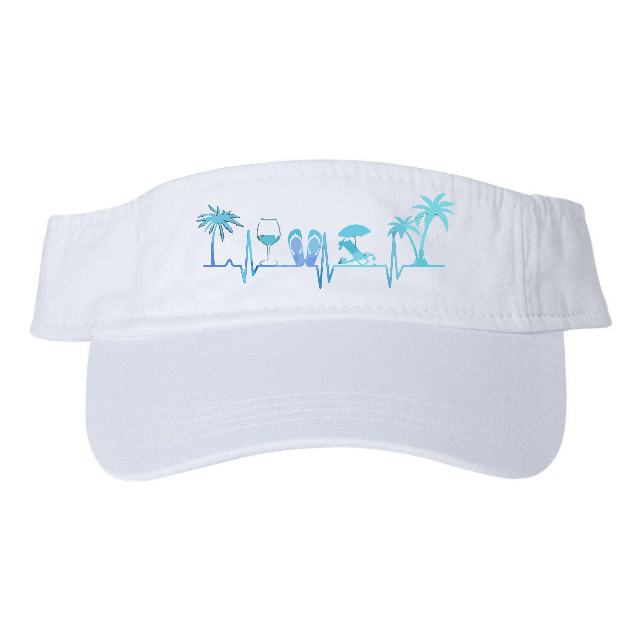 Heartbeat Palm Tree Wine Glass Flipp Flop Summer Lover Visor