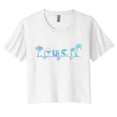 Heartbeat Palm Tree Wine Glass Flipp Flop Summer Lover Crop Top