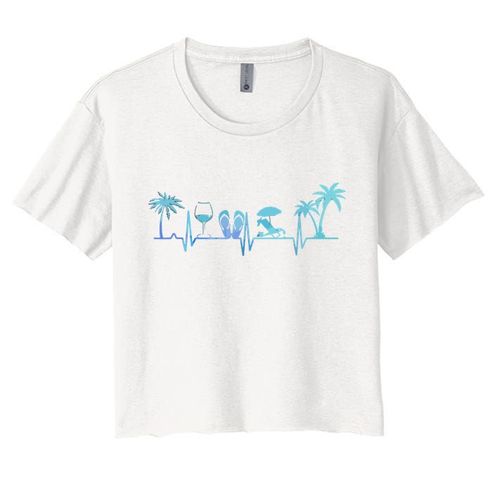 Heartbeat Palm Tree Wine Glass Flipp Flop Summer Lover Crop Top