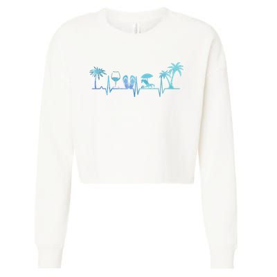 Heartbeat Palm Tree Wine Glass Flipp Flop Summer Lover Cropped Pullover Crew