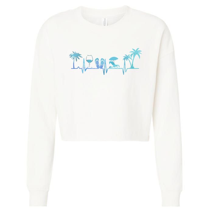 Heartbeat Palm Tree Wine Glass Flipp Flop Summer Lover Cropped Pullover Crew