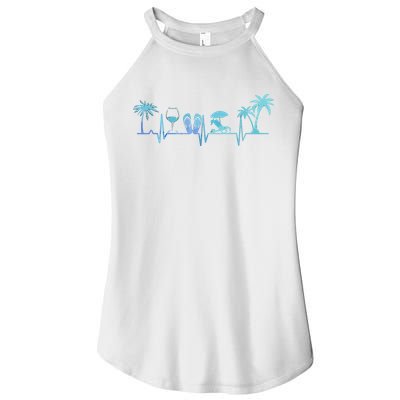 Heartbeat Palm Tree Wine Glass Flipp Flop Summer Lover Women's Perfect Tri Rocker Tank