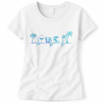Heartbeat Palm Tree Wine Glass Flipp Flop Summer Lover Womens T-Shirt