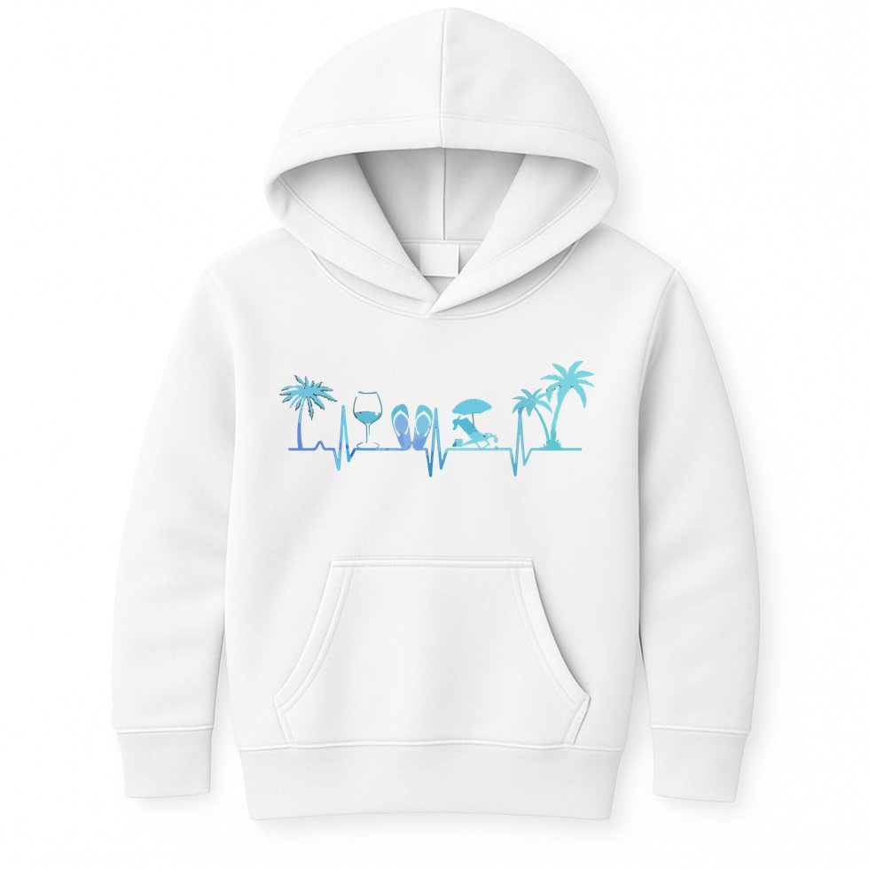 Heartbeat Palm Tree Wine Glass Flipp Flop Summer Lover Kids Hoodie