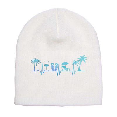 Heartbeat Palm Tree Wine Glass Flipp Flop Summer Lover Short Acrylic Beanie