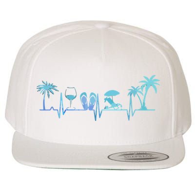Heartbeat Palm Tree Wine Glass Flipp Flop Summer Lover Wool Snapback Cap