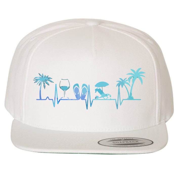 Heartbeat Palm Tree Wine Glass Flipp Flop Summer Lover Wool Snapback Cap