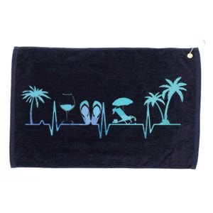 Heartbeat Palm Tree Wine Glass Flipp Flop Summer Lover Grommeted Golf Towel